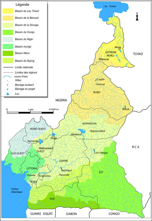 Drainage basins in Cameroon Congo Basin, Sanaga basin etc